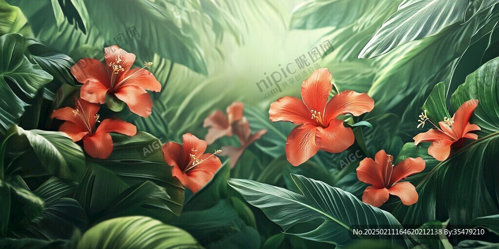熱帶雨林花草樹木背景