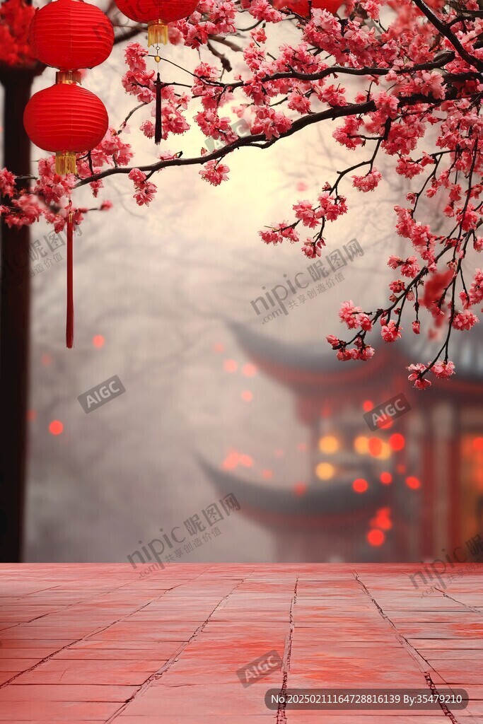 中式梅花閣樓背景