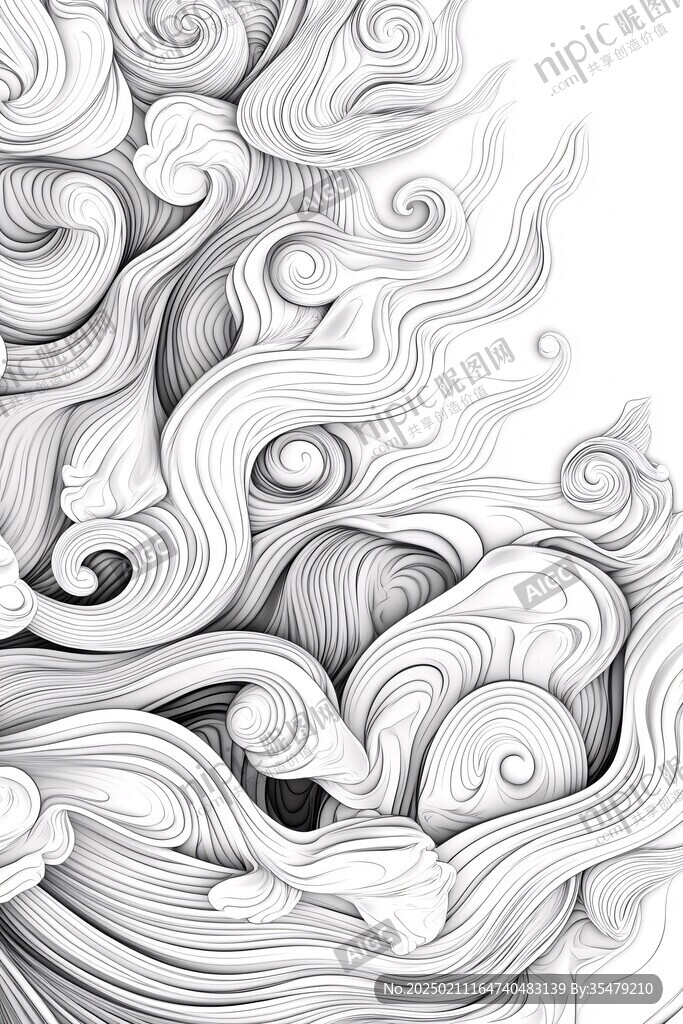 線描海浪紋