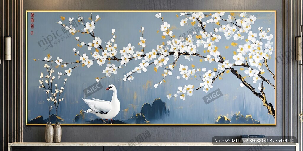 新中式梅花花鳥畫墻