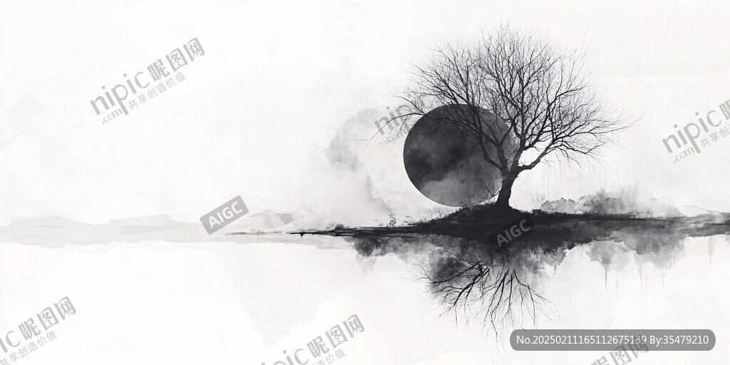 意境水墨古樹