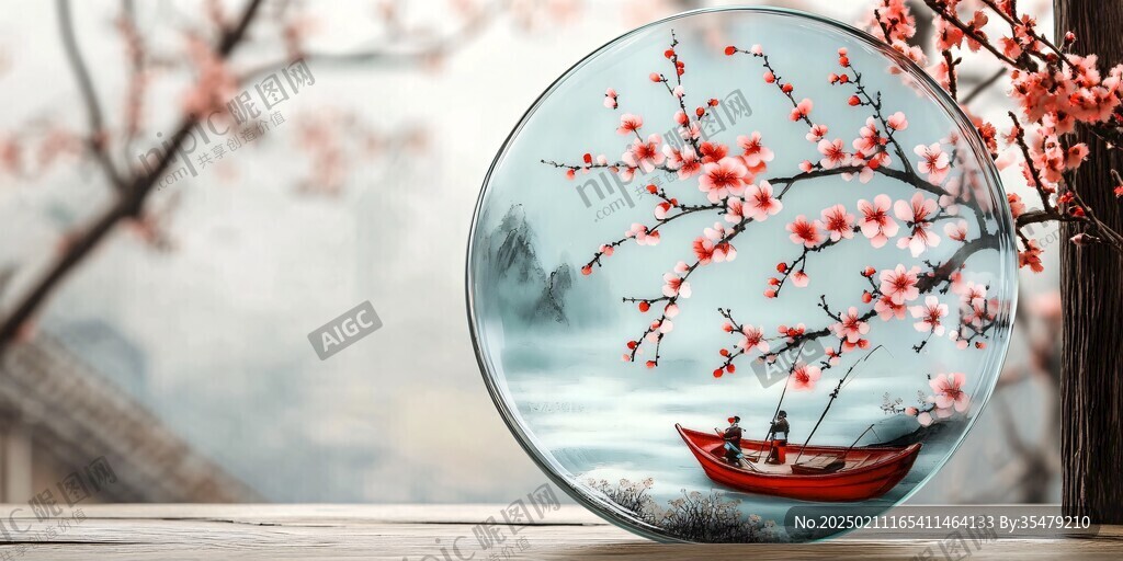 玻璃內畫風雨行舟