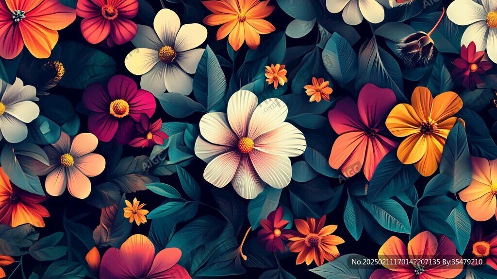 3d浮雕繽紛花卉