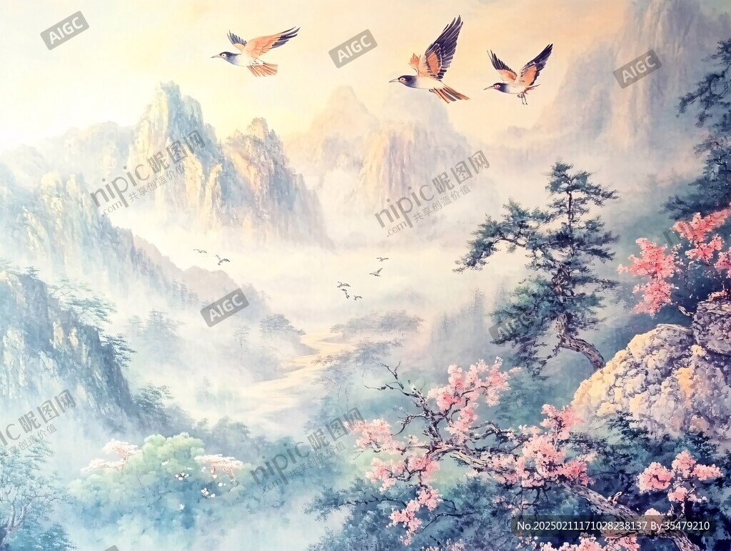 飛鳥(niǎo)山水畫