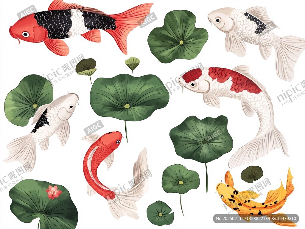 手繪鯉魚(yú)荷花