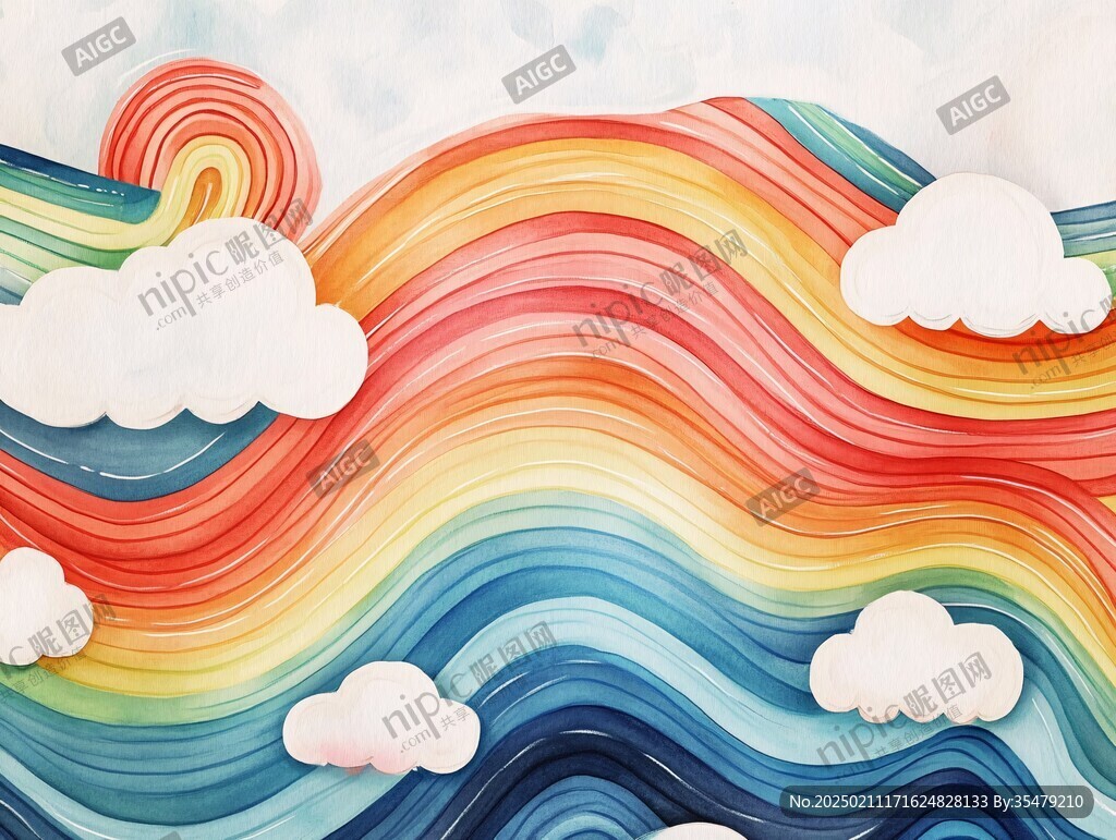彩虹云朵插畫
