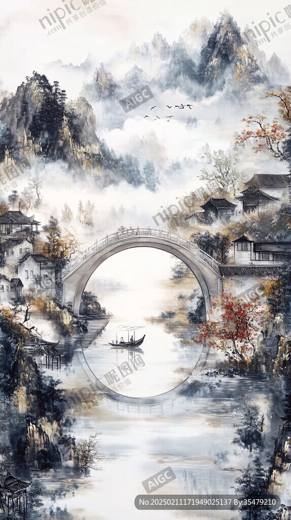 小橋流水意境裝飾畫
