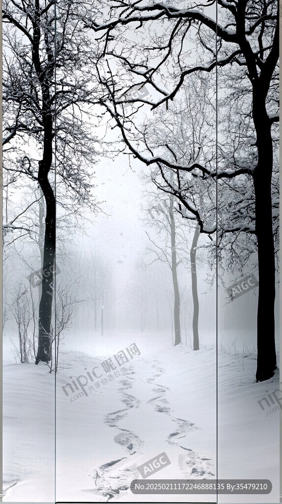 手繪雪夜風景無框畫