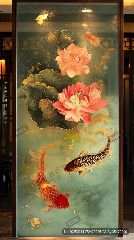 現(xiàn)代屏風(fēng)鯉魚圖