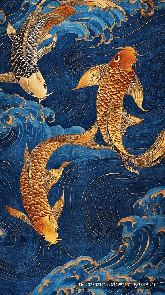 富貴鯉魚(yú)禪意插畫