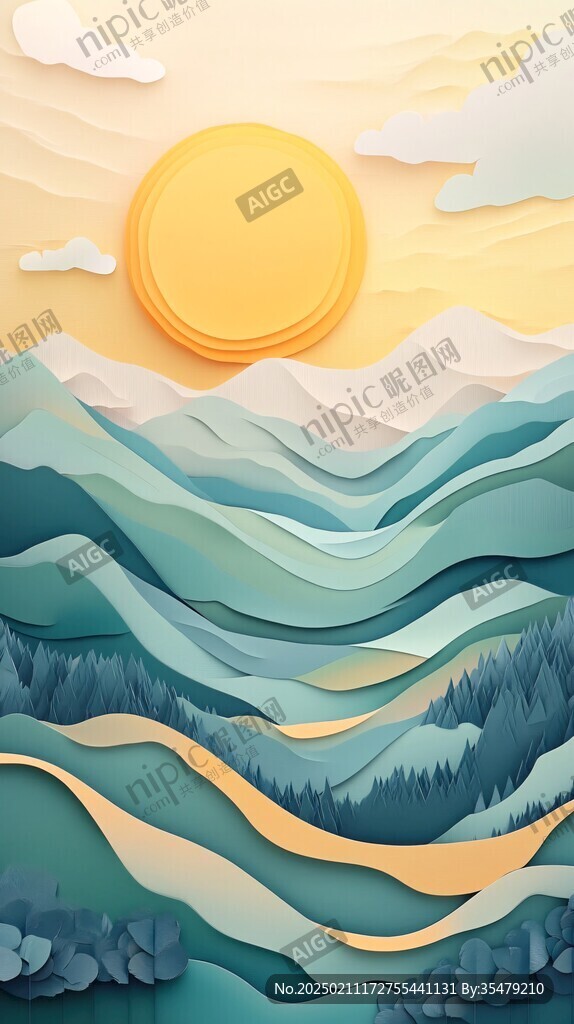 高端山水線包裝插畫