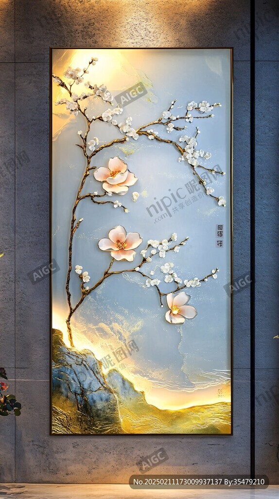 酒店梅花壁畫掛畫
