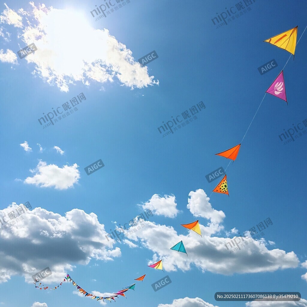 彩色風箏藍天白云