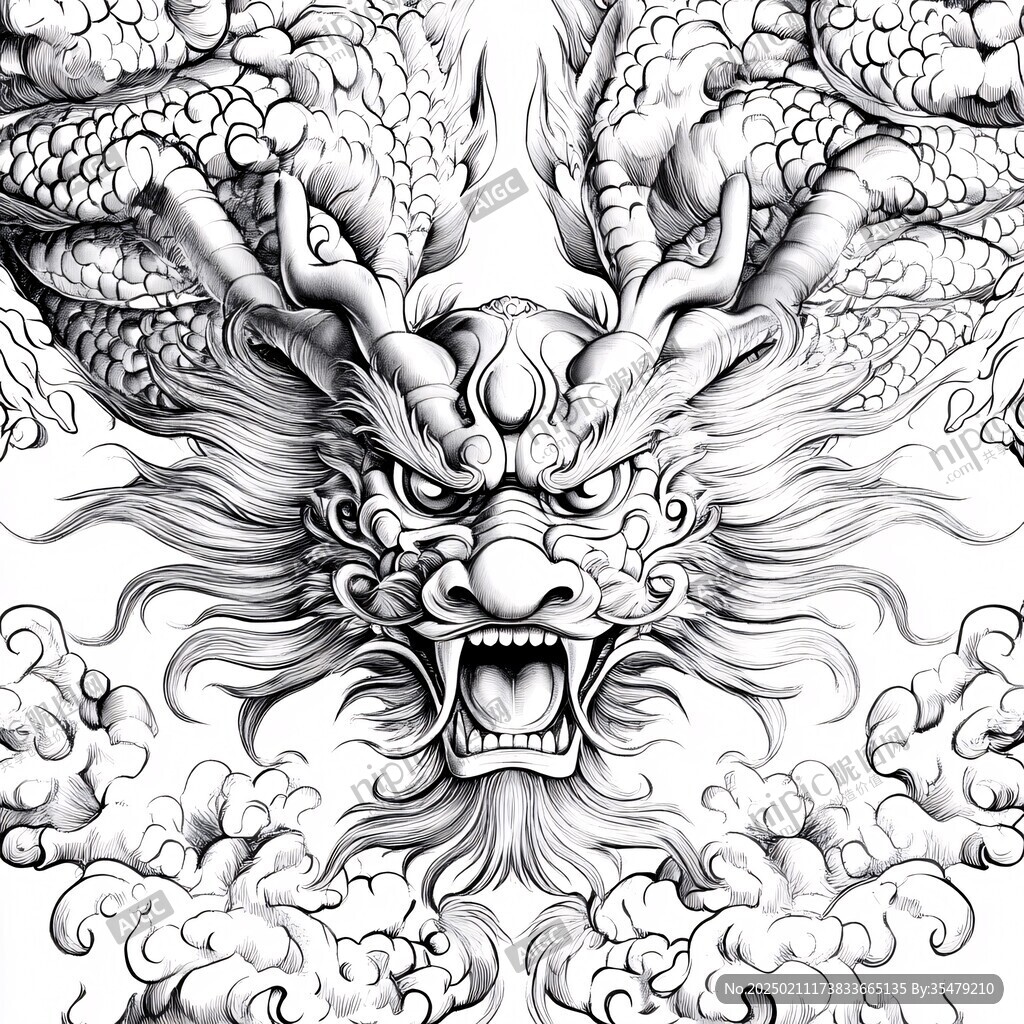 黑白線稿龍
