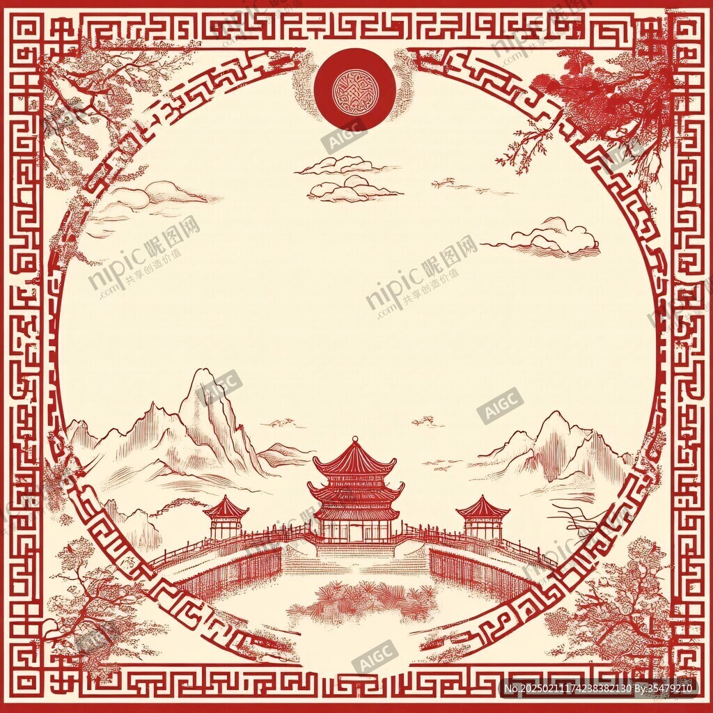 樓閣亭臺(tái)畫(huà)線描背景