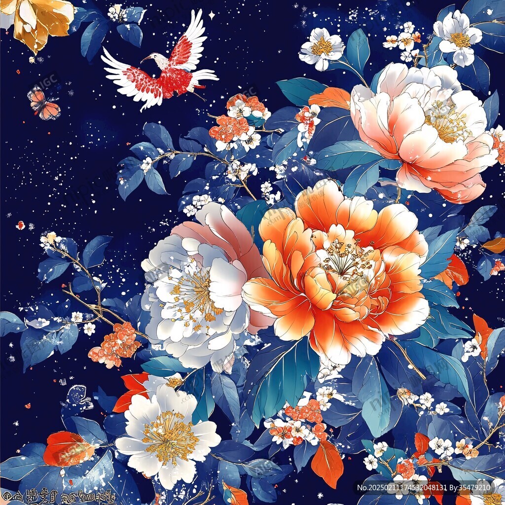 花鳥(niǎo)牡丹花鳥(niǎo)碎花