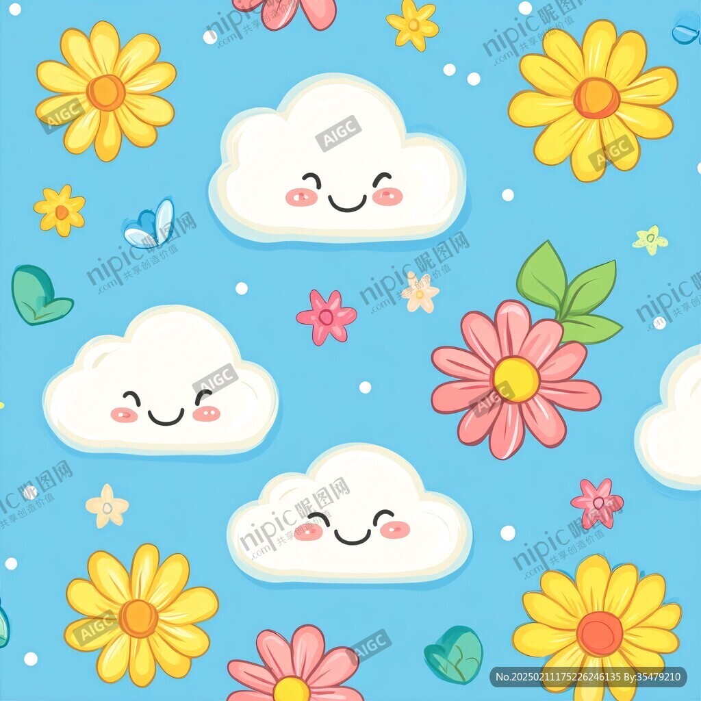 兒童卡通云朵印花圖案