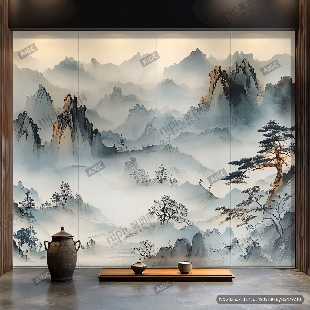 屏風(fēng)墻紙山水畫