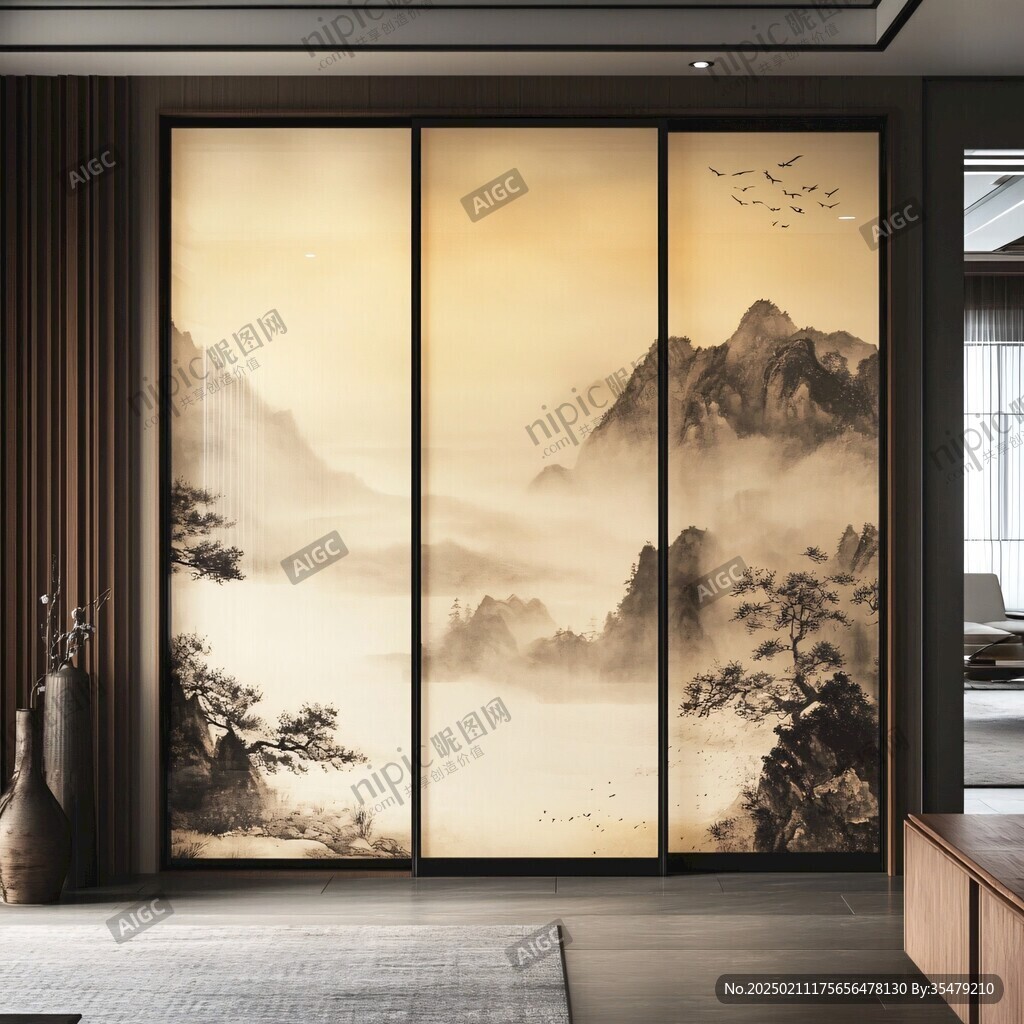 山水畫(huà)玻璃屏風(fēng)