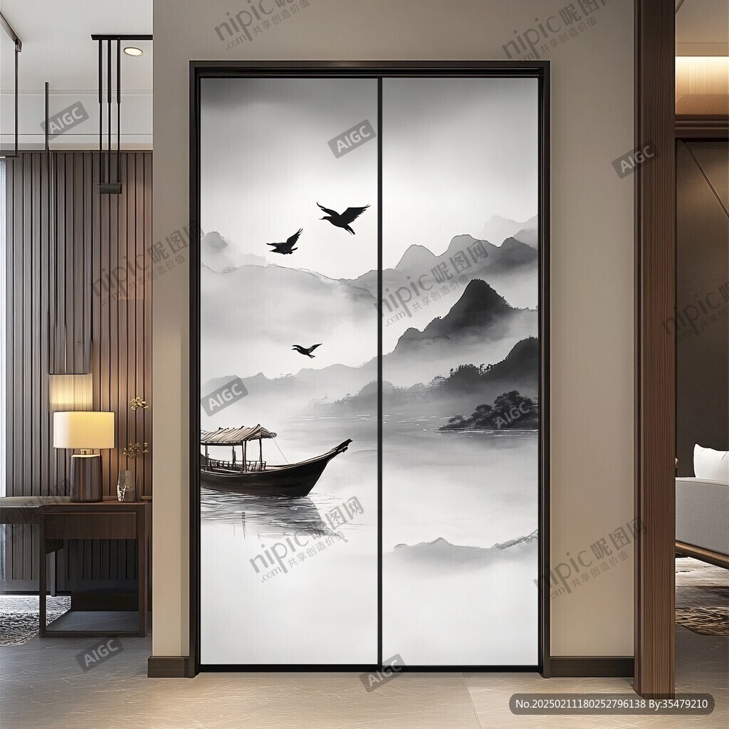 山水畫玻璃屏風(fēng)