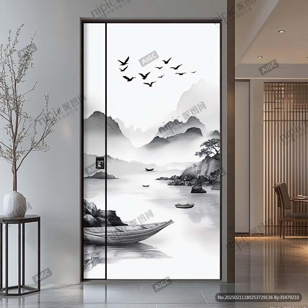 豎版掛畫屏風墨韻禪意