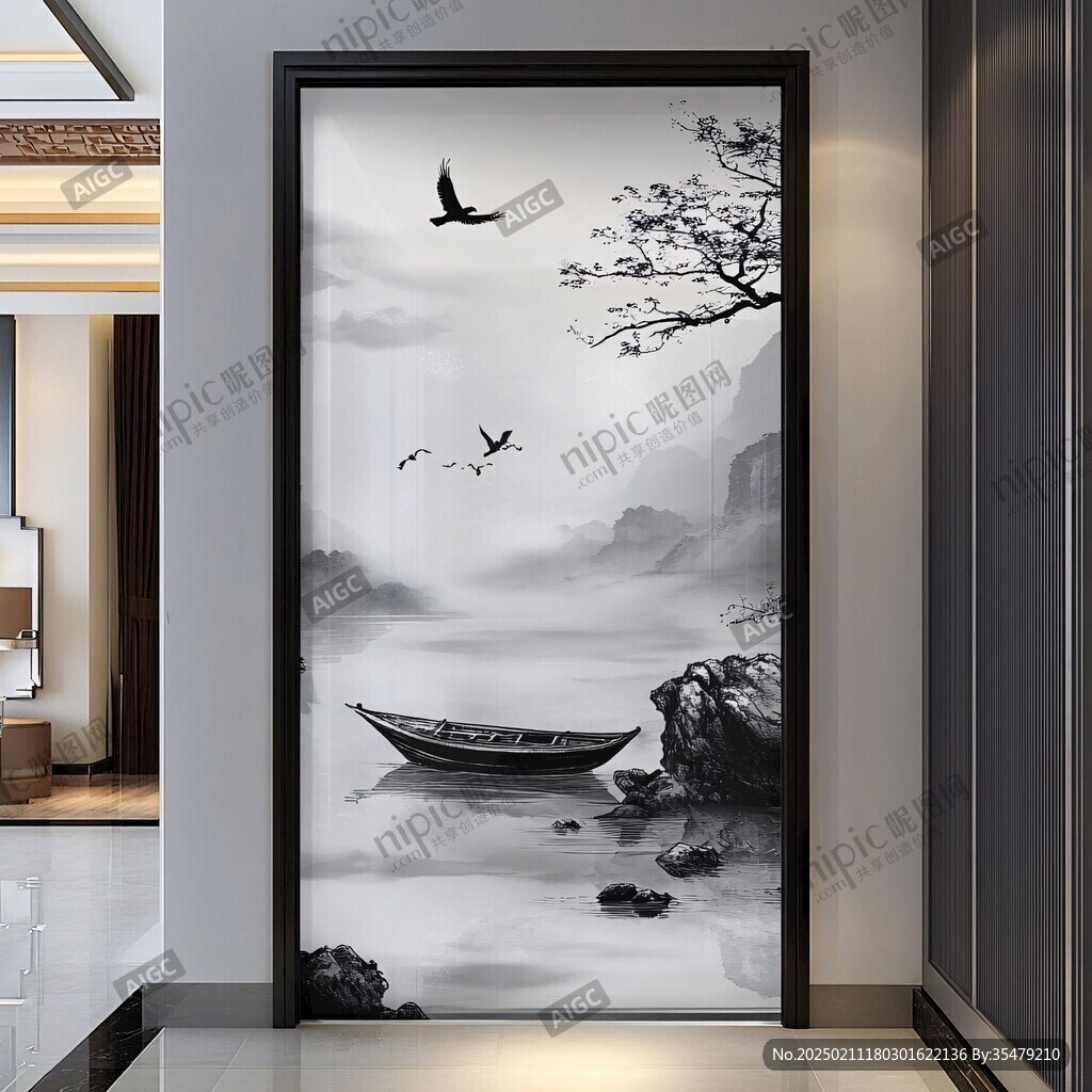豎版掛畫(huà)屏風(fēng)墨韻禪意