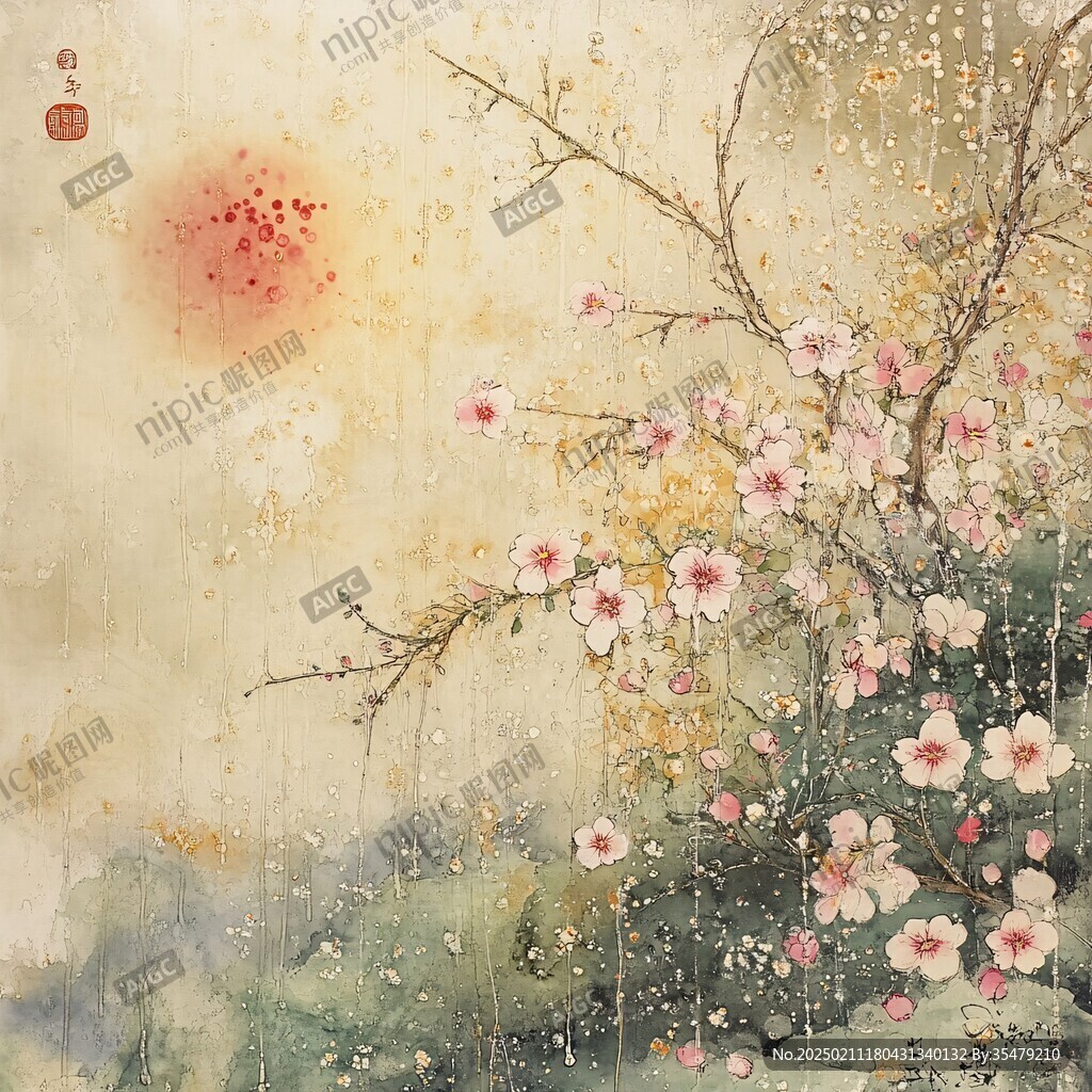 巖彩山茶花之疏影