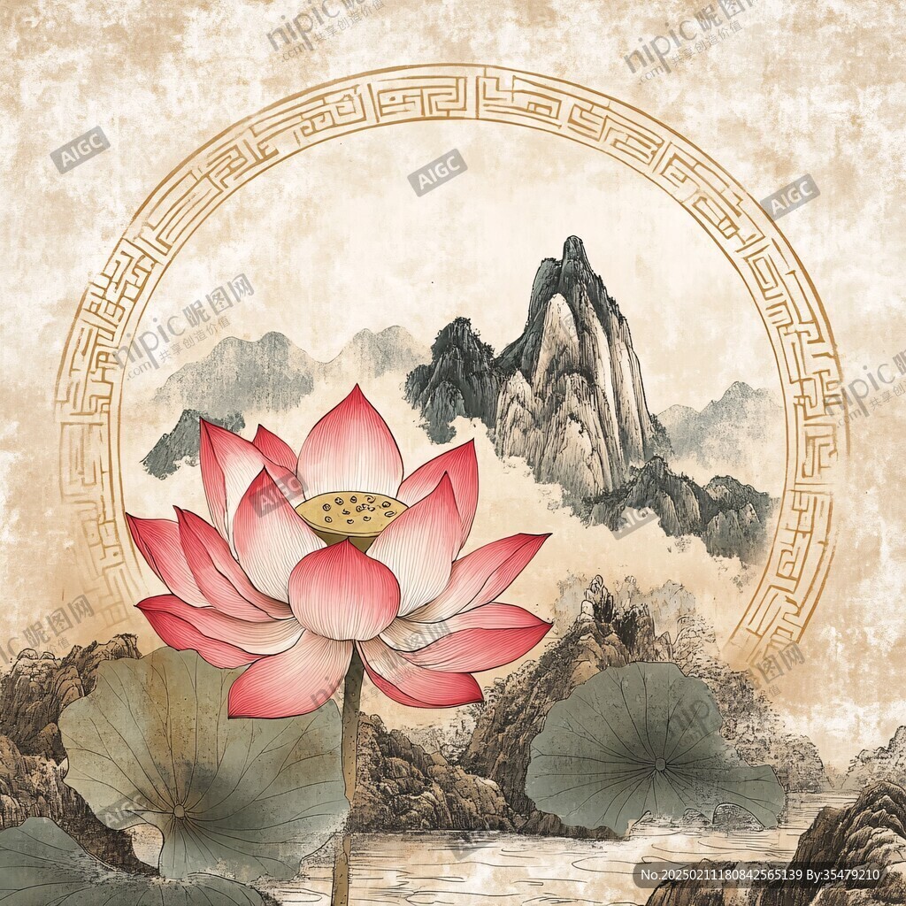 禪意蓮花壁畫