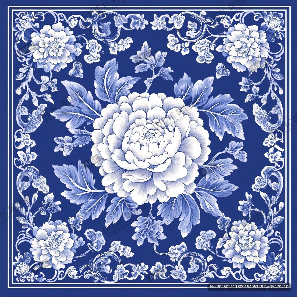 牡丹原創(chuàng)青花圖案