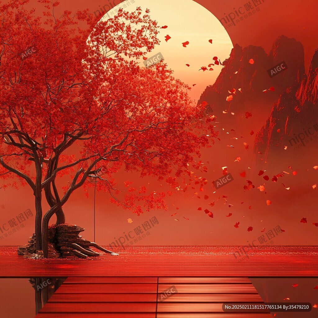 新中式紅葉插畫
