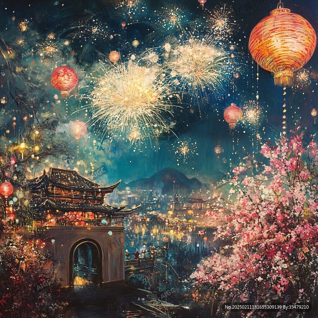 賞煙花插畫
