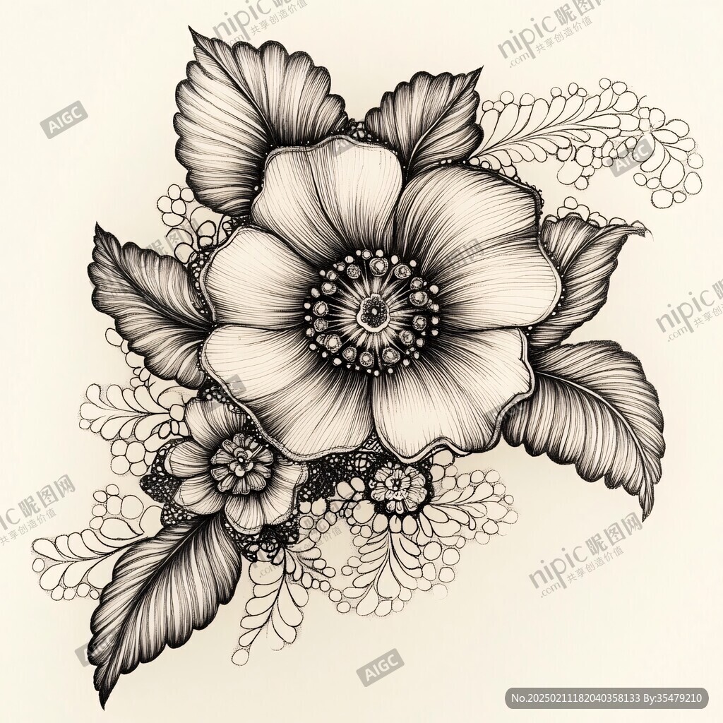 簡約線描花