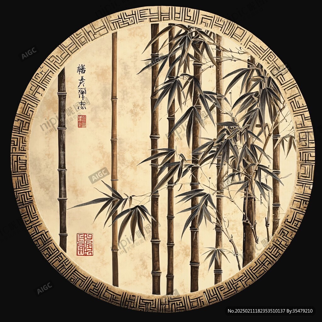 墨竹圓框裝飾畫