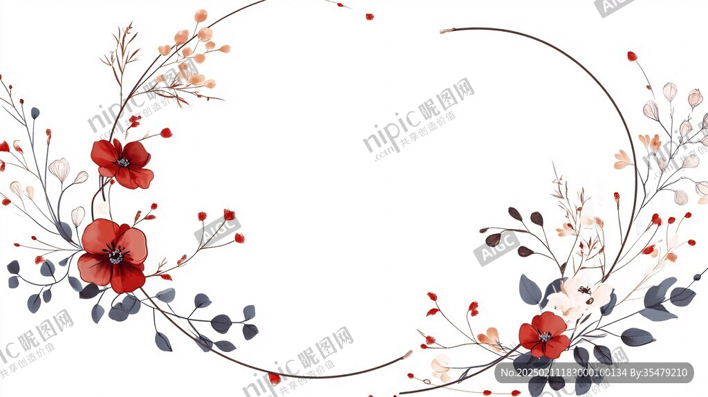紅色橙色手繪花藝