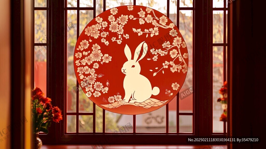 兔年墻貼窗貼窗花