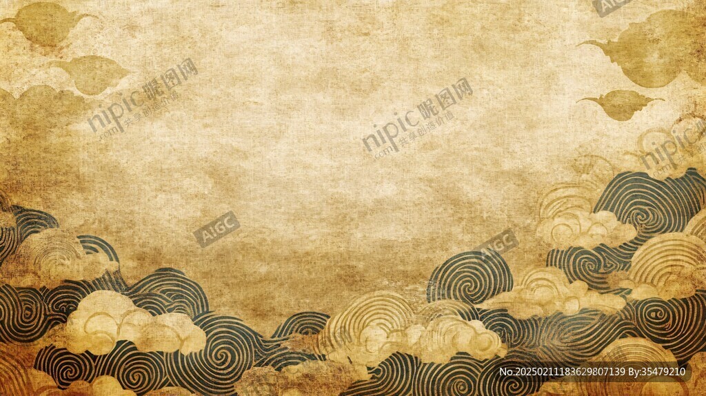 海浪仙鶴云紋中式背景