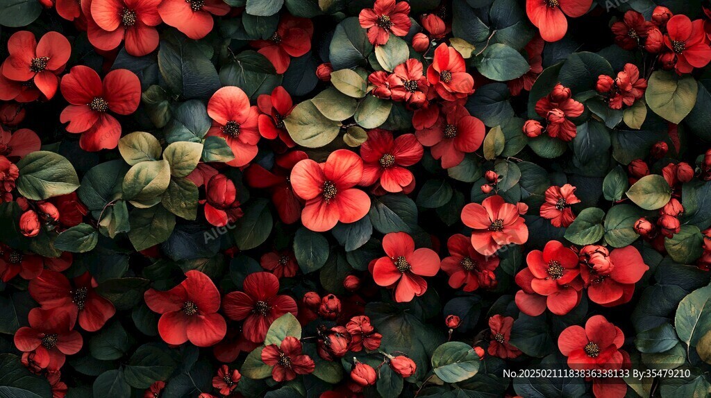 紅色植物背景墻