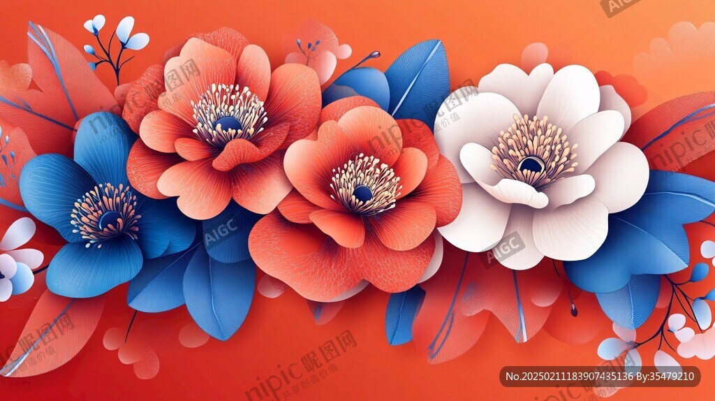 3d浮雕繽紛花卉