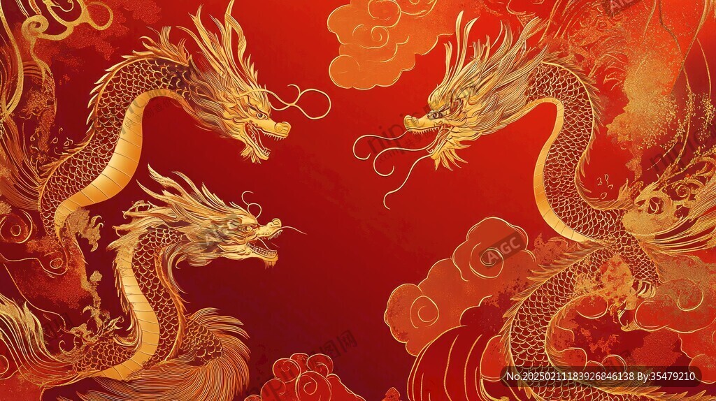 雙龍戲珠插畫