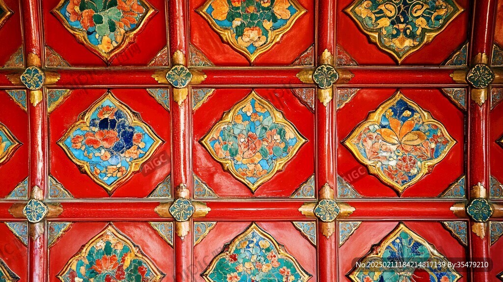 朱金泥漆花板