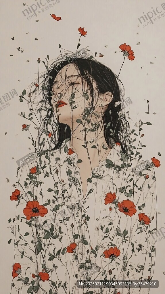 刺桐花女插畫
