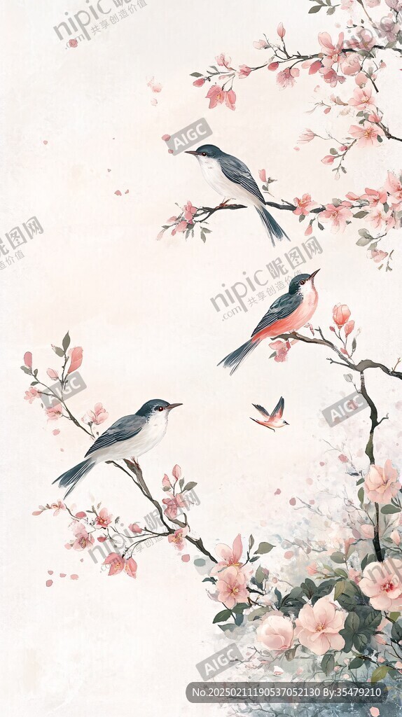 古風(fēng)桃花花鳥(niǎo)