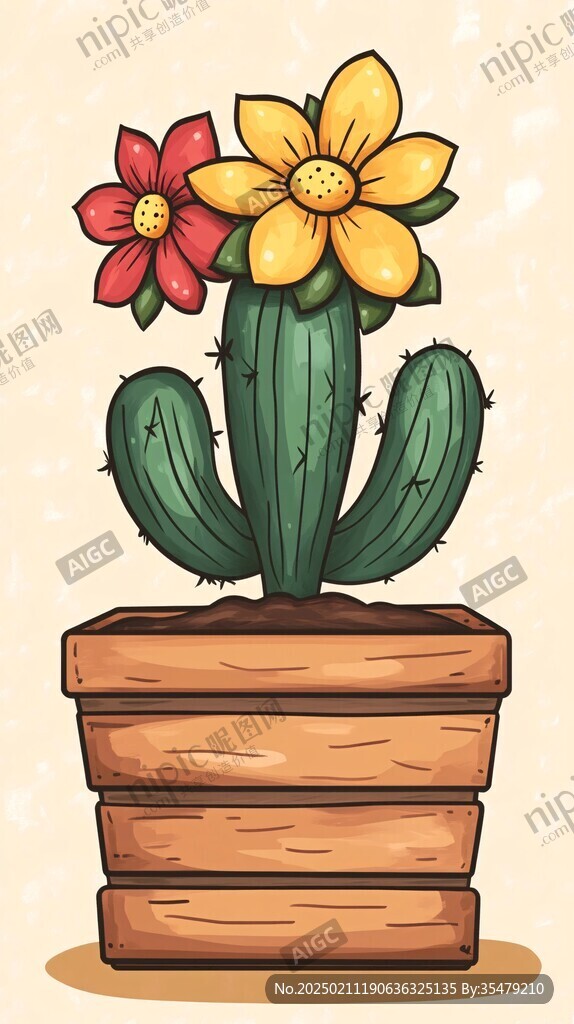 仙人掌盆栽插畫