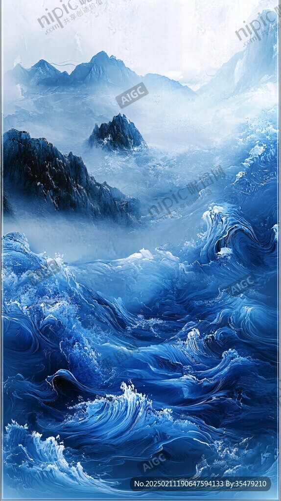 新中式水墨海浪裝飾畫