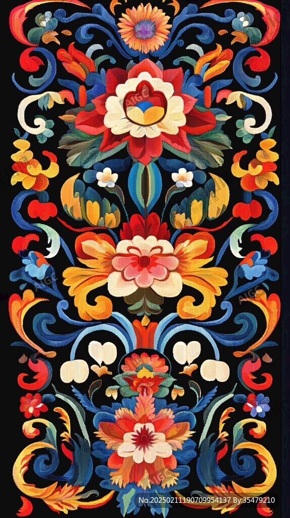 彩色民族風花草花卉