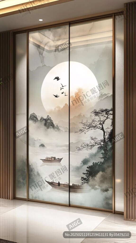 玻璃屏風(fēng)山水畫