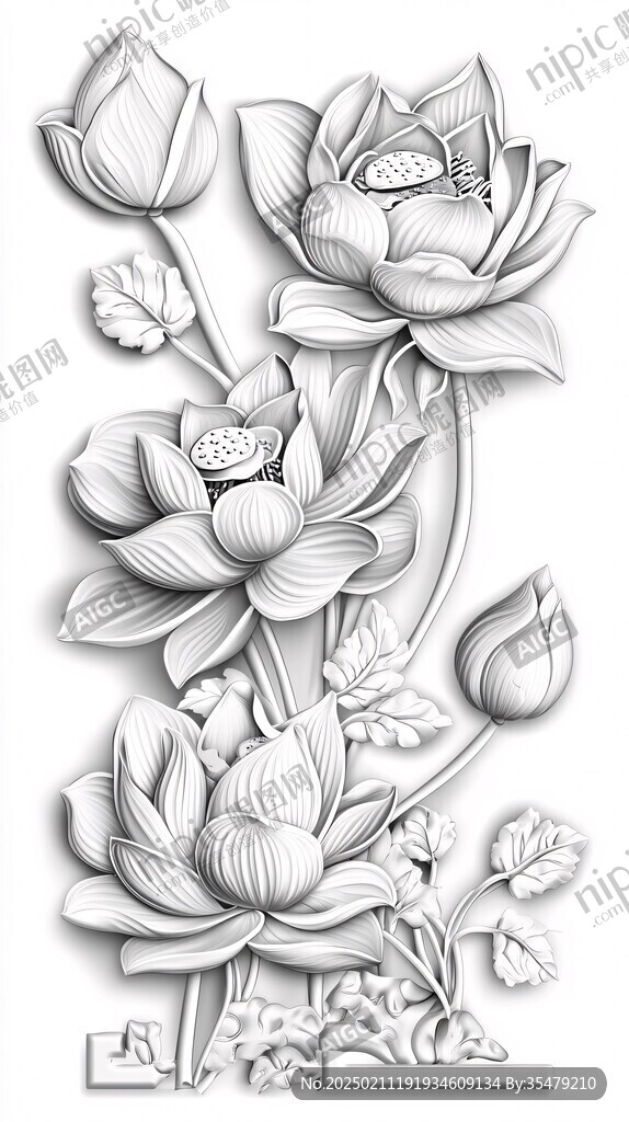 荷花浮雕素材