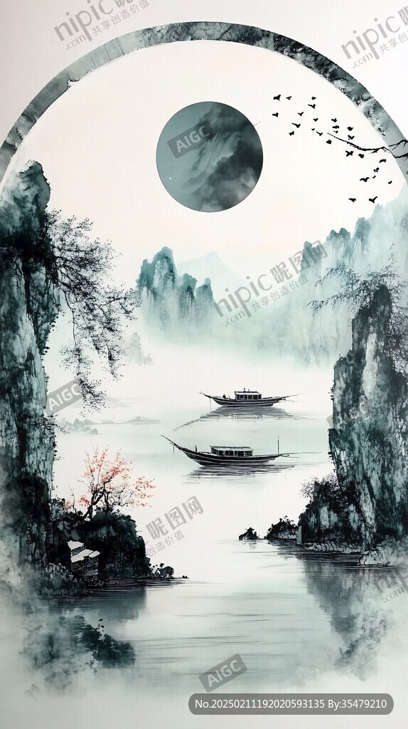 樓閣山水意境畫