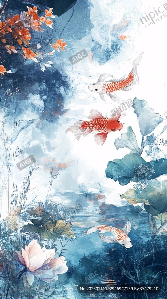 工筆花魚壁紙