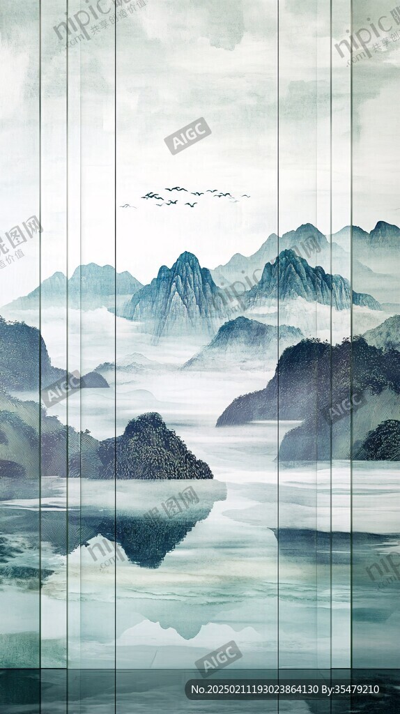 大氣山河屏風